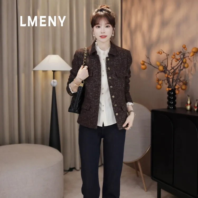 LMENY“伯爵小香”重工粗花呢细闪金扣小香风羊毛外套25CW034