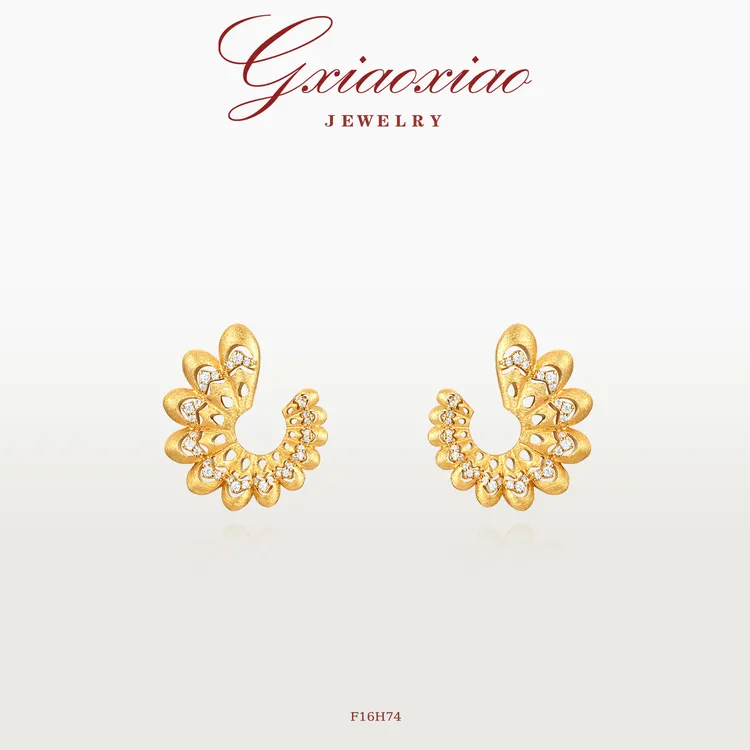 G XIAOXIAO 镀K金 中式气质复古百搭拉丝孔雀开屏耳环 F16H74