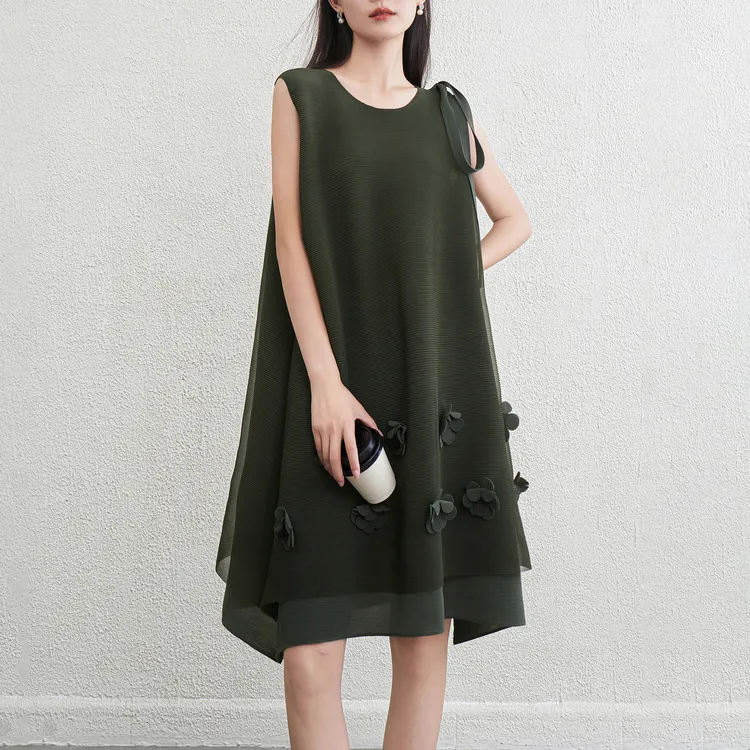 气质超火立体花朵无袖背心裙 夏季新款时尚减龄绝美A字连衣裙