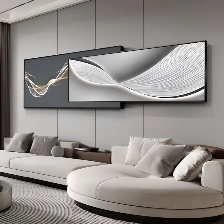 现代轻奢客厅装饰画高级感沙发背景墙挂画2025新款抽象叠加壁画
