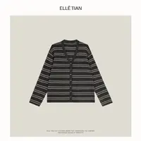 ELLETIAN "无限遐想"羊毛条纹针织V领开衫EAQZ024