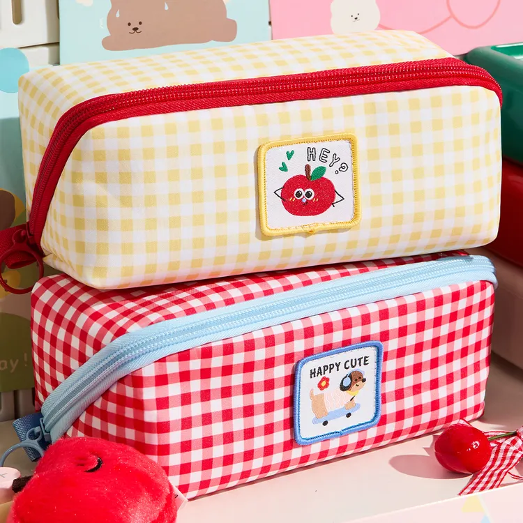 小清新格子笔袋ins风女生2025新款文具盒高颜值大容量学生铅笔盒