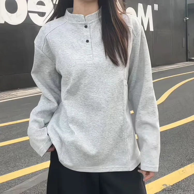 果冻棉亨利领同学男款纯色cleanfit长袖设计感高级感正肩上衣潮牌
