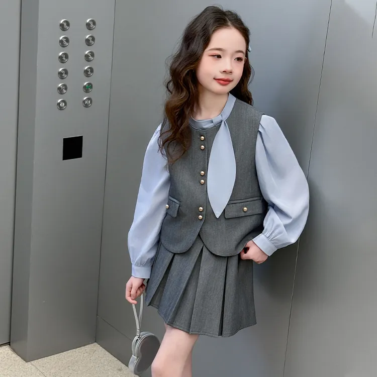 女童jk套装裙秋季2025新款洋气儿童学院风秋装女孩马甲百褶裙童装
