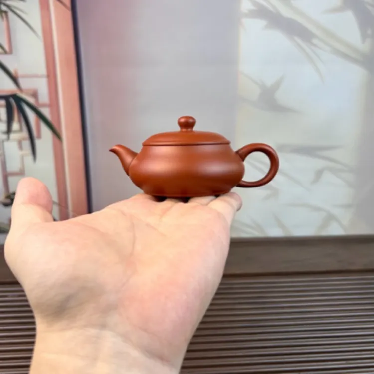潮州红泥手拉壶大口小容量扁明炉壶正宗泡茶器茶壶纯手工泥壶茶具