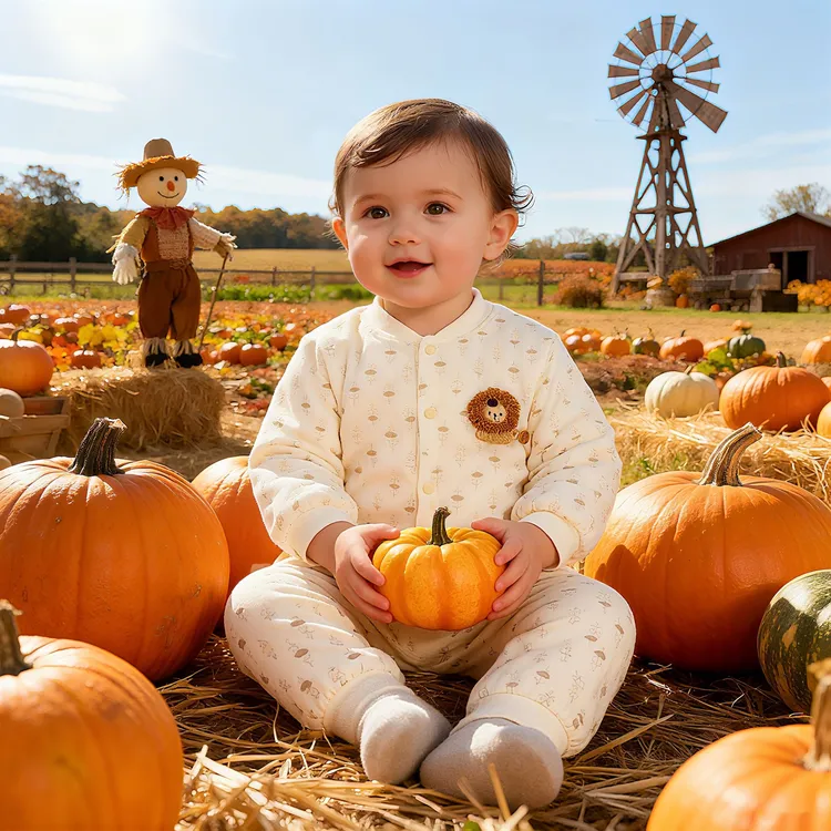 婴儿保暖内衣套装秋冬夹棉男女宝宝高腰护肚夹棉家居服套装洋气