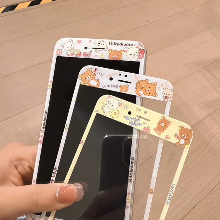 可爱轻松熊苹果4/5S手机膜适用iPhone6Plus防尘8卡通7透明SE2钢化