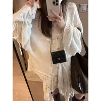 SP 马海毛勾花设计感针织开衫女连帽秋宽松慵懒毛衣外套