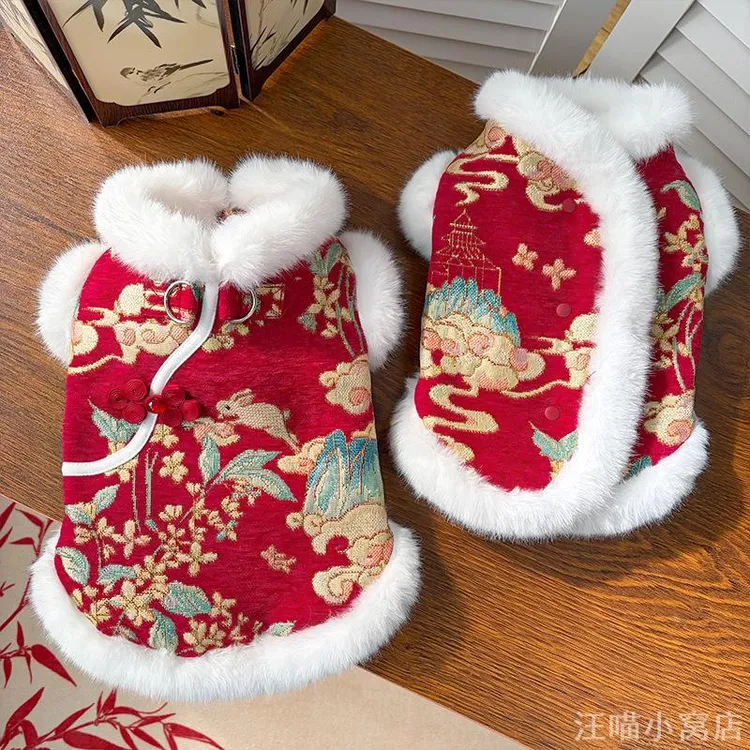 新年秋冬双层加厚绒国风玉兔宠物狗狗猫咪衣服饰用品唐装比熊泰迪商品图