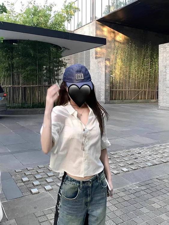 甜粿妹妹自洽简廓立体卷边袖小短款夏季新款短袖女生韩系ins衬衫