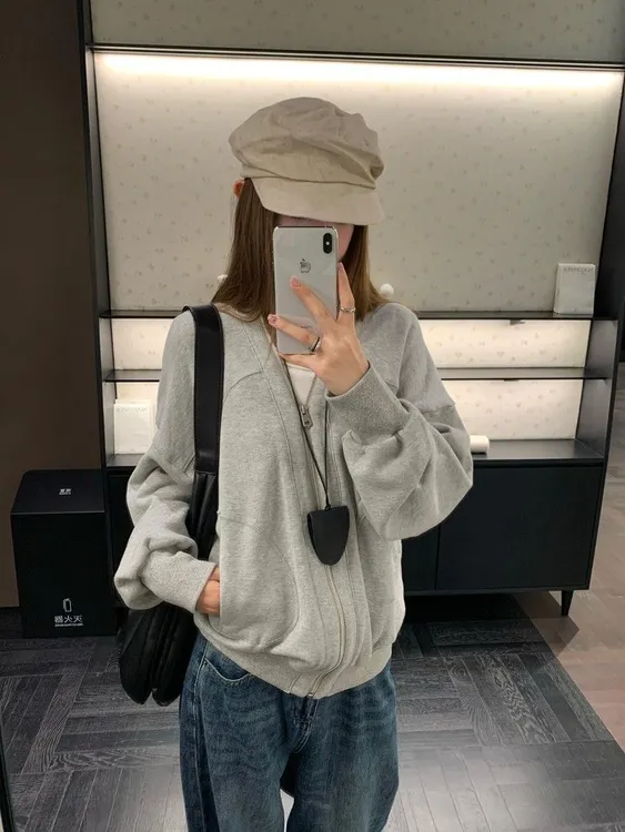纯色拉链卫衣外套女工装风2025新款秋冬季小众设计休闲宽松外套潮