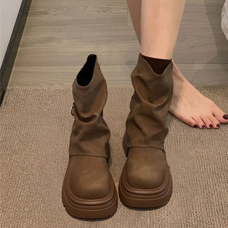 超火百搭马丁靴增高厚底中筒靴秋季新款英伦风高级感短靴时尚百搭