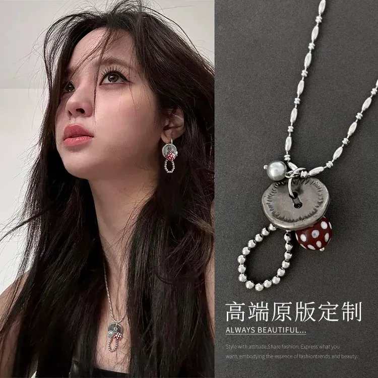 铜合金耳饰 韩版ins做旧金属串珠耳环小众设计感独特耳饰女项链