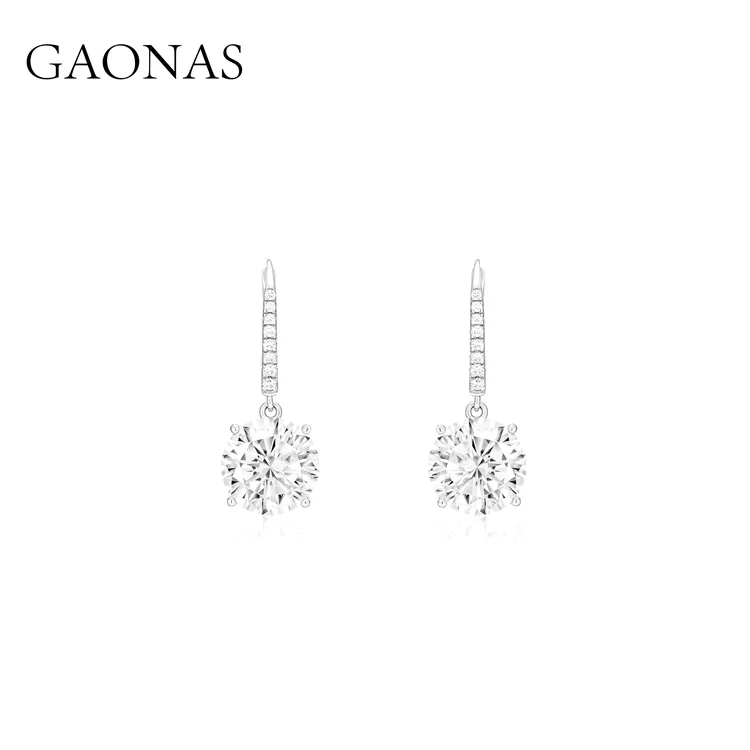 925银合成锆石耳饰 GAONAS 优雅甄奢经典5克拉白色耳挂 11086EW