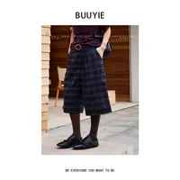 BUUYIE 秋冬新款极简风显瘦设计感七分直筒阔腿休闲裤 2470483