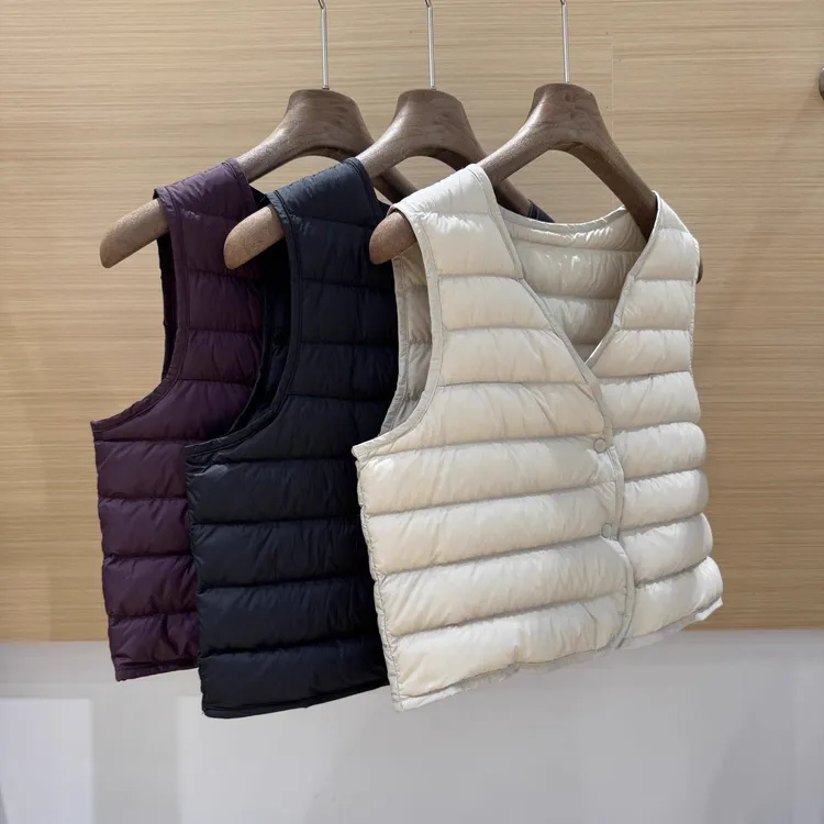 轻薄V领羽绒马甲短款女2025秋冬新品大衣内搭保暖背心内穿不跑绒