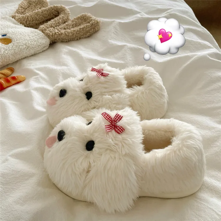 嗲嗲吐舌小狗~！可爱ins包跟棉鞋女居家保暖防滑厚底毛毛棉拖鞋潮