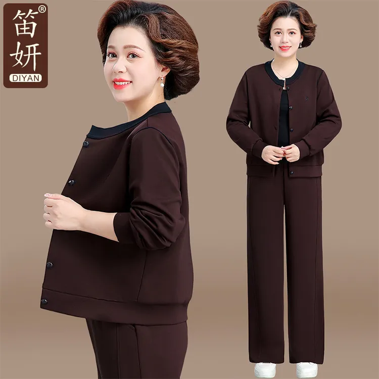 中年妈妈秋装套装休闲减龄棒球服两件套中老年春秋外套短款上衣女