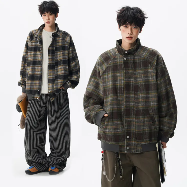 磨毛立领夹克cleamfit毛呢外套潮流休闲美式复古秋冬衣服重磅男士