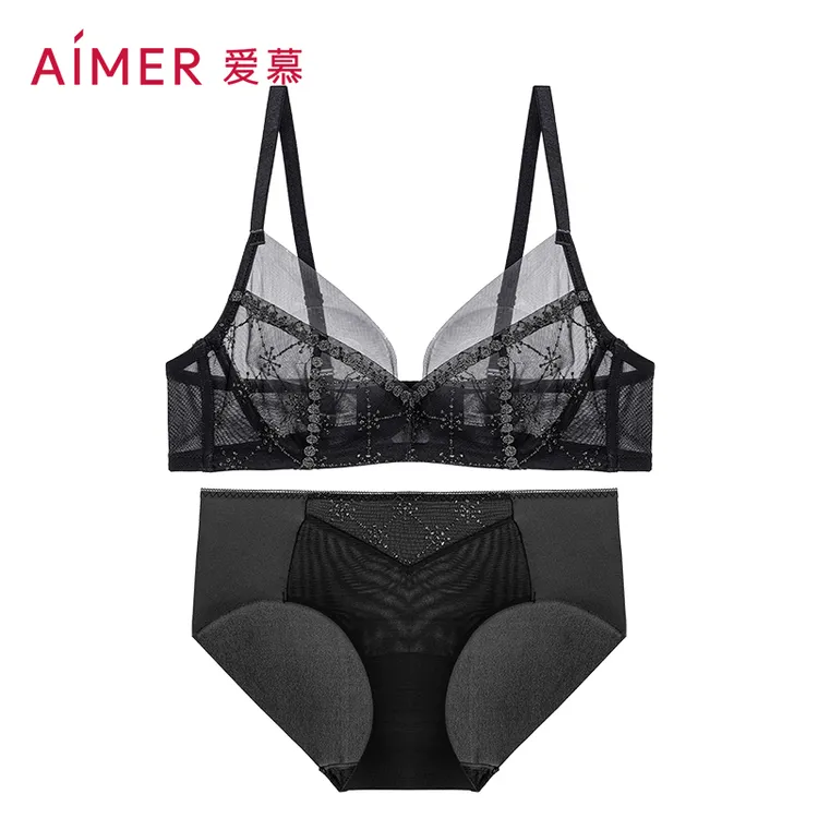 爱慕【星耀】3/4/薄杯蕾丝文胸套装女士性感聚拢大胸显小内衣小裤套