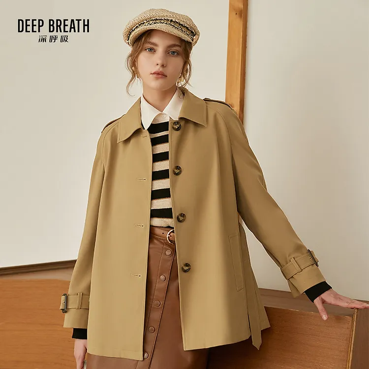 DEEP BREATH深呼吸女装新款通勤单排扣风衣外套附腰带女A400588