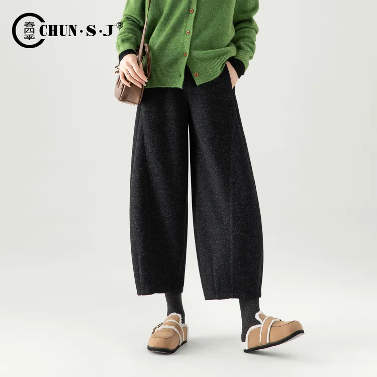 加厚羊毛醋酸小个子毛呢阔腿裤女2025新款冬季宽松遮肉休闲灯笼裤