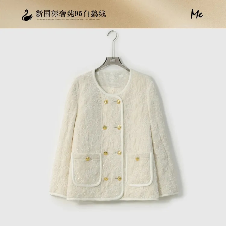 ME【小香羽绒系列雪吻山茶95鹅绒服】白鹅绒千金锁温羽绒服MESA4675