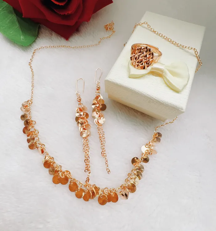 铜合金项链 parilar新款玫瑰金色圆片项链三件套时尚个性气质821