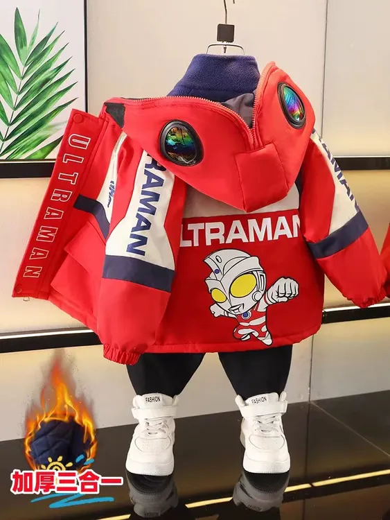 奥特曼儿童外套男童冲锋衣三合一秋冬装潮宝宝夹棉加厚摇粒绒