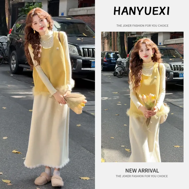 秋冬超火一整套女装2025新款韩版时尚打底衫无袖马甲半身裙三件套