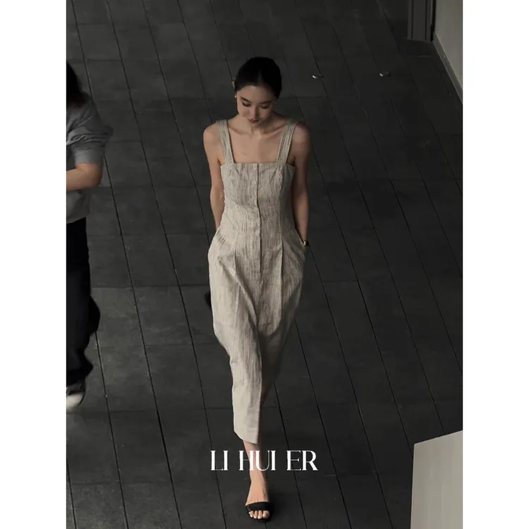 LiHuiEr李慧儿【山复尔尔】2025显瘦高级气质夏季女麻色连衣裙25L02