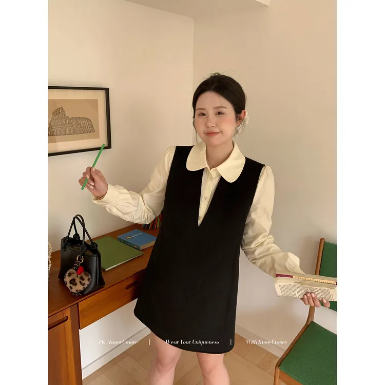  知葵微胖定制【心动记号】秋冬时髦减龄毛呢背心裙12244TZ4550