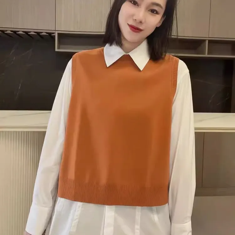 哥弟阿玛施正品2025秋装新款针织衫圆领马甲女原创设计休闲短款女
