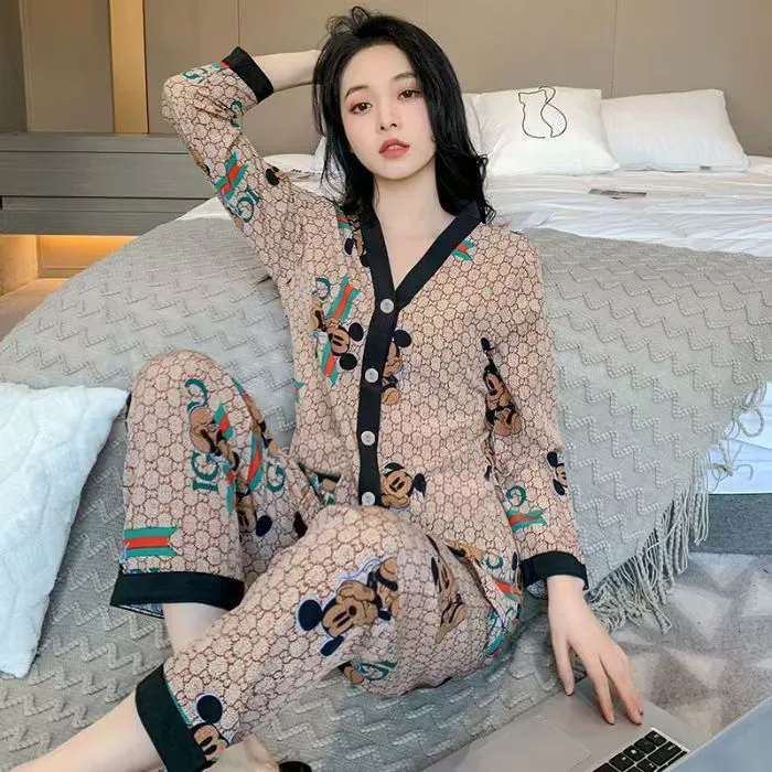 【粉丝专享】睡衣女春秋季开衫长袖长裤加大宽松轻奢家居服套装742