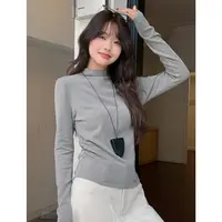 尔给秋冬260G半高领长袖T恤女修身显瘦洋气百搭时尚针织打底上衣