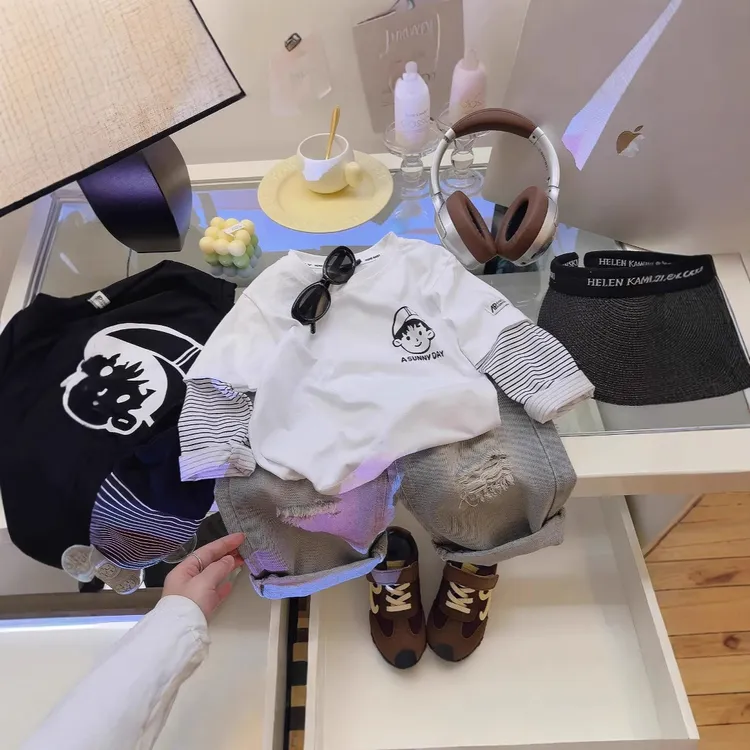 儿童男女童上衣T恤长袖假两件新款春秋中小童宝宝衣服打底衫潮t