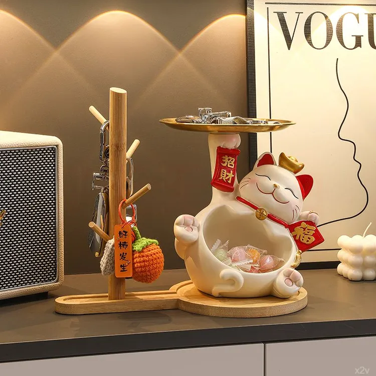 入户门招财猫钥匙收纳玄关摆件鞋柜客厅电视柜玄关钥匙收纳摆件