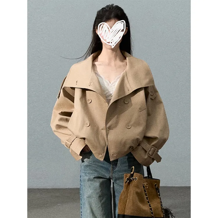 法式立领大廓形短款夹克外套女秋季新款宽松休闲复古大衣长袖风衣