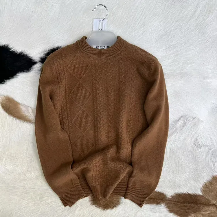 性价比 1.5%羊绒 98.5绵羊毛 软糯贴肤厚款 男士圆领羊毛毛衣套头