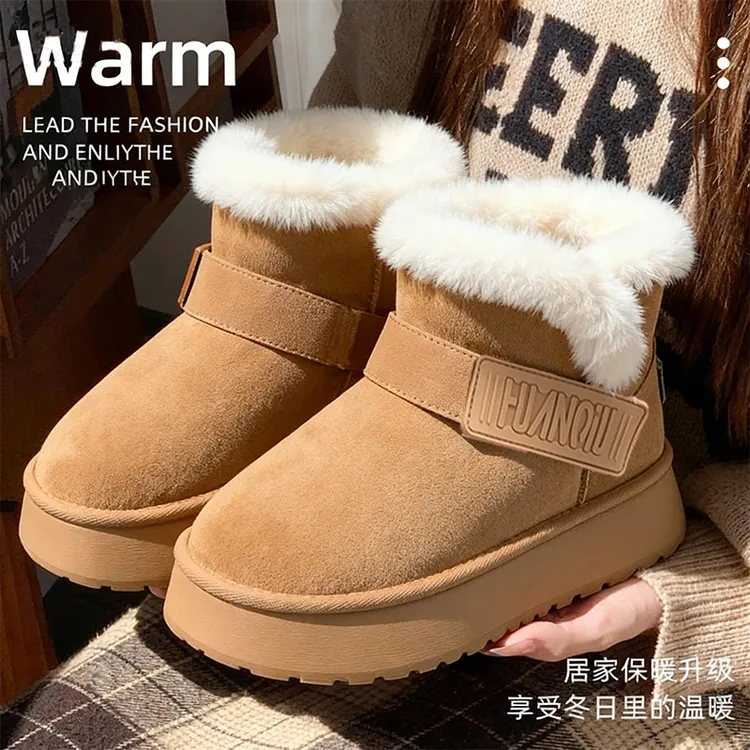 环球加棉高帮女款皮毛一体防滑百搭运动靴2025冬季新款加绒雪地靴