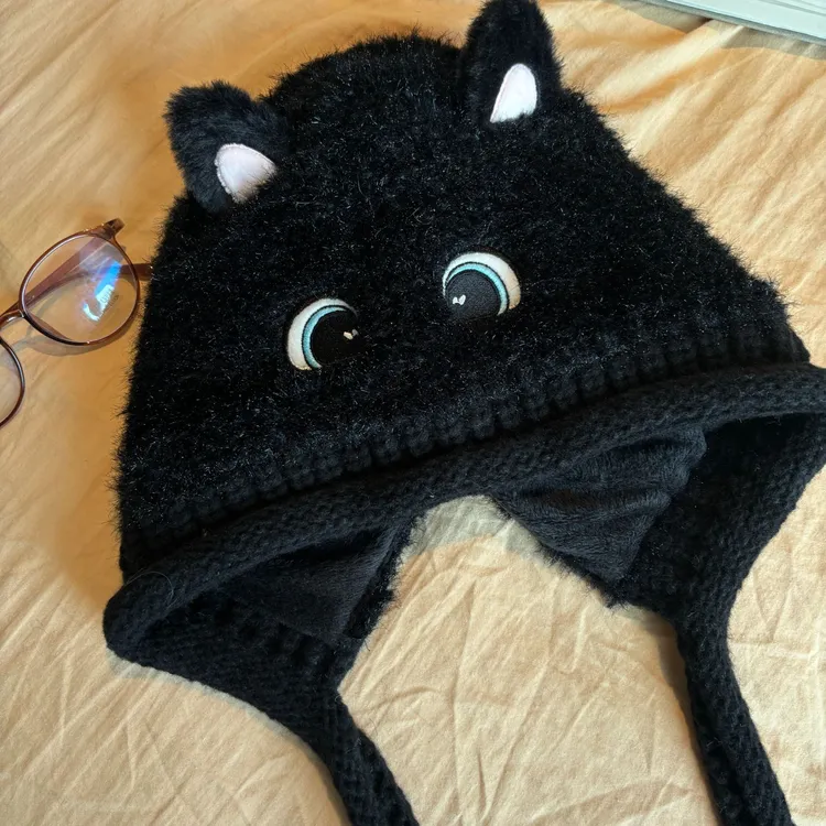 2025新款显脸小毛绒绒帽子可爱小猫毛绒帽女冬季百搭毛线帽