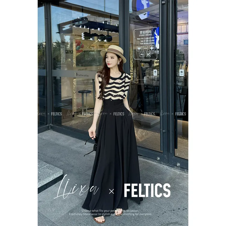 FELTICS&LIIXU高级感气质显瘦条纹上衣阔腿长裤两件套FX52TZZ2046