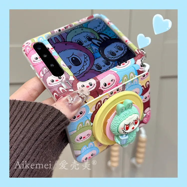 适用华为purax折叠屏手机壳皮质卡通小怪兽pocket2磁吸支架链条女