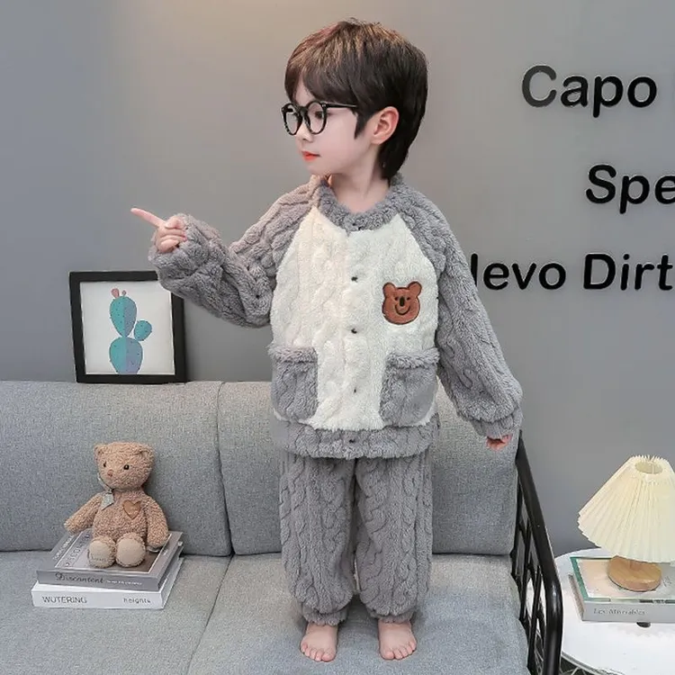 男女童睡衣加绒儿童法兰绒秋冬季新对门家居服保暖套装宝宝珊瑚绒