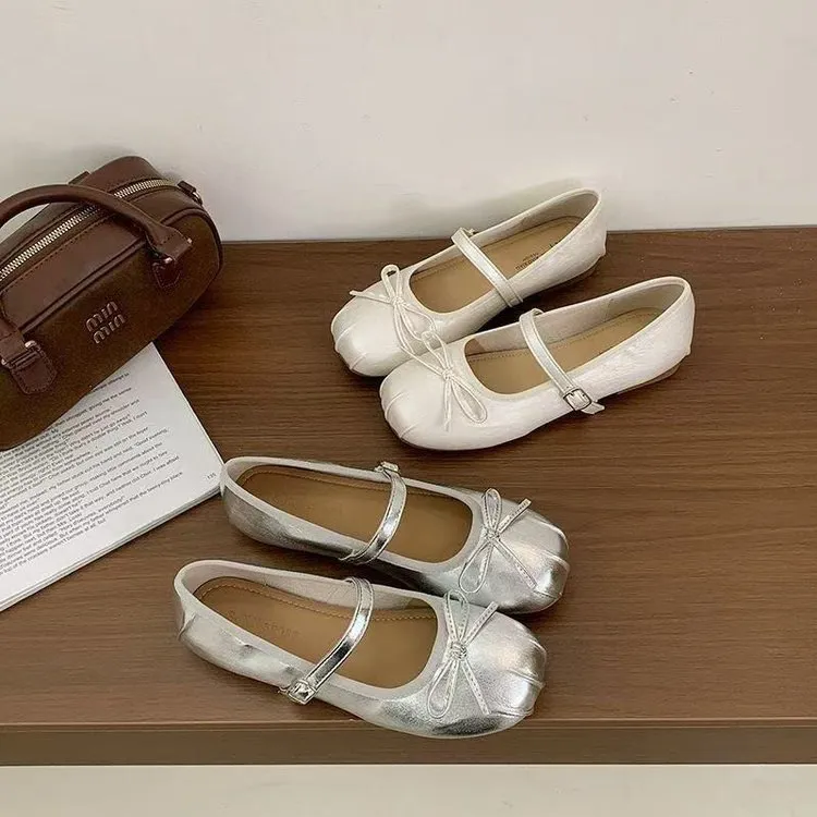 法式芭蕾舞配裙子穿蝴蝶结单鞋女爆款夏季新款软平底玛丽珍鞋