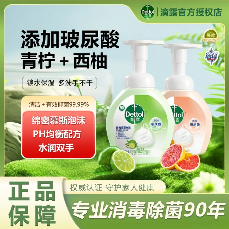 Dettol/滴露【多香型】玻尿酸泡沫洗手液清新保湿护手花香温和250ml