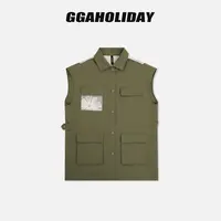 GGAHOLIDAY时尚休闲宽松舒适蕾丝拼接潮流多口袋无袖马甲-154033