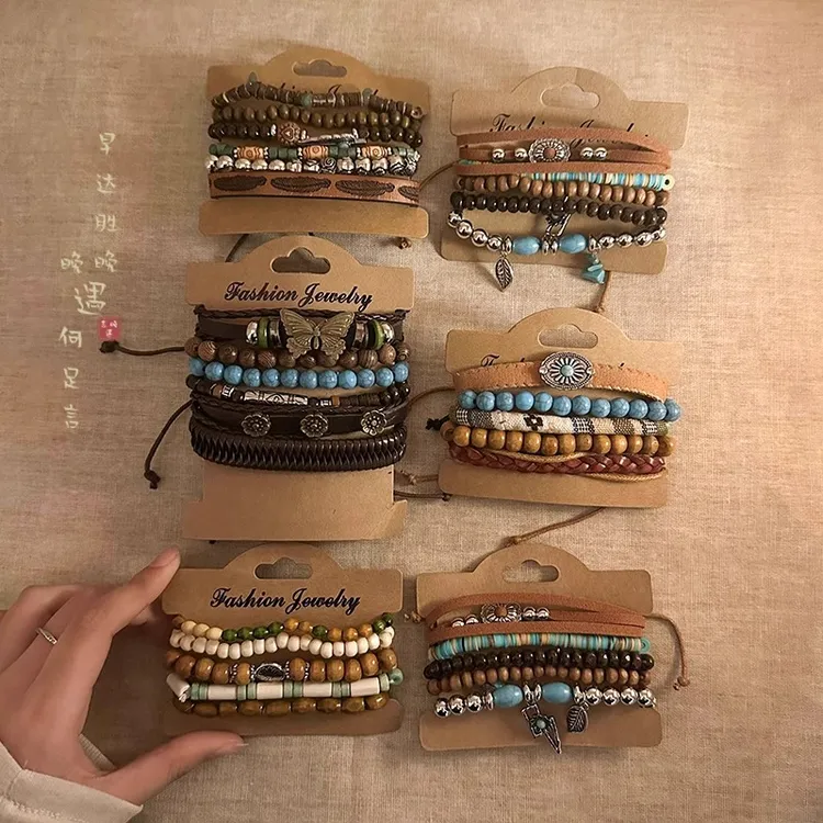 铜合金树脂手链 波西米亚复古串珠手链女叠戴手串高级感情侣手饰 