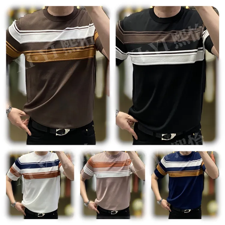 【XI.YI/熙怡】男士夏季新款莱赛尔天丝针织撞色圆领短袖 12738