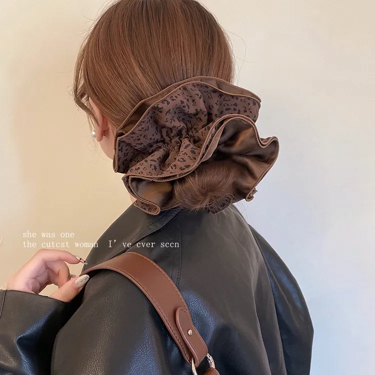 豹纹大肠发圈双层发绳女2025新款扎丸子头马尾扎气质绑发皮筋大号